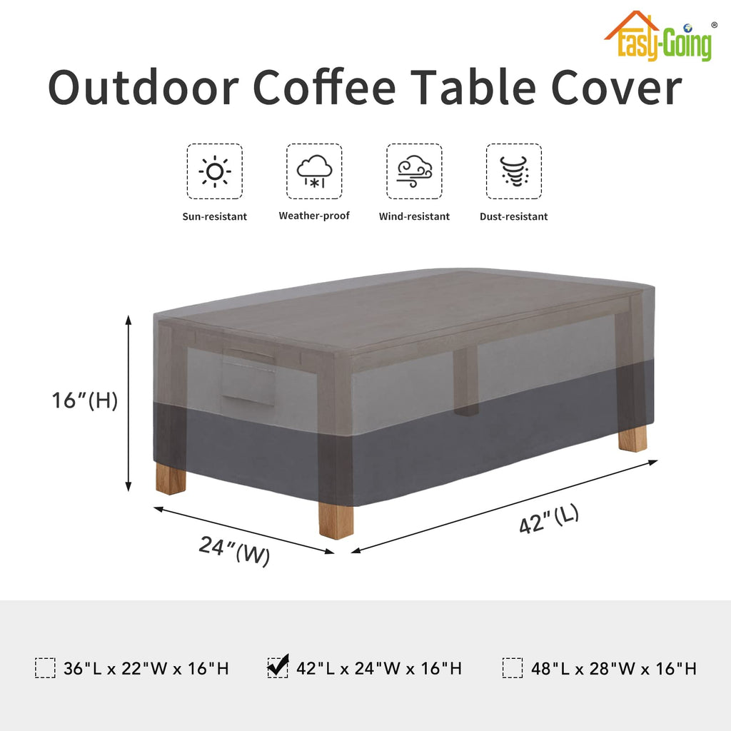Easy-Going Patio Coffee Table Cover Small Outdoor Rectangular Table Cover, Uv Resistant Waterproof Patio Furniture Cover (42'Lx24'Wx16'H, Gray/Dark Gray)