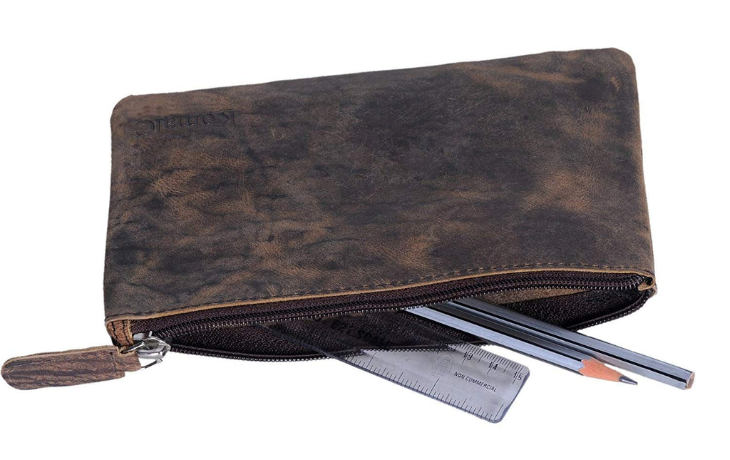 Leather Pencil Pouch Pen Case Zippered Pencil Case Sleeve Elegant And Practical For Artists. Perfect For Office By Komalc