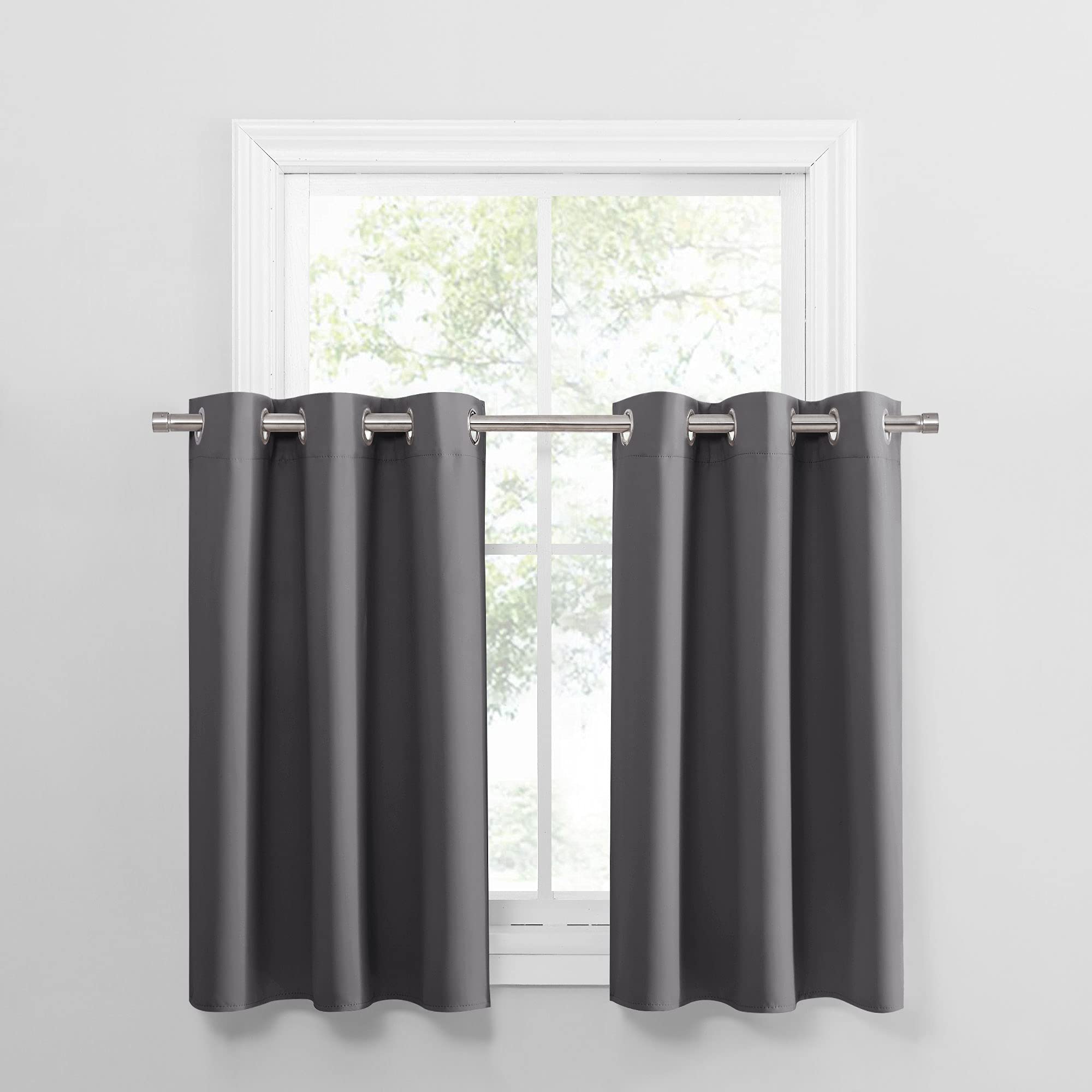 PONY DANCE Blackout Curtains Short, Thermal Insulated Tailored Curtains Privacy Drapes for Nursery/Baby Room, Grey, 34 x 36 inch