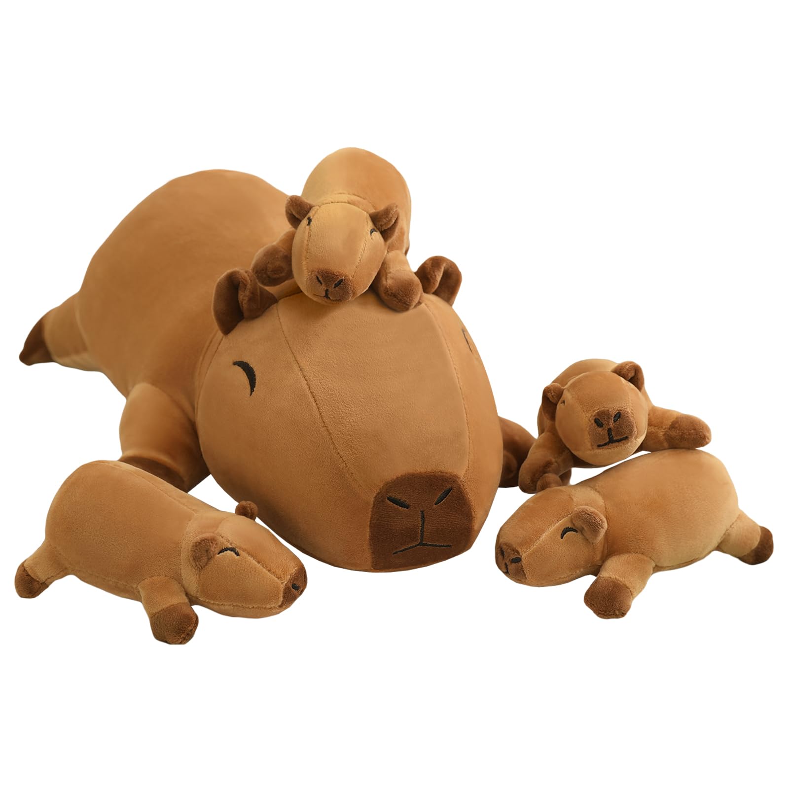 Toysym Capybara Plush Cute Capybara Stuffed Animal Pillow With 4 Baby Plushies In Her Tummy, Soft Cotton Stuffed Animals Toy Gif
