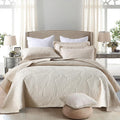 Mixinni Beige Tropical Palm Tree King Size Quilt Set Soft Cotton Bedspread Coverlet Bed Cover-King Size