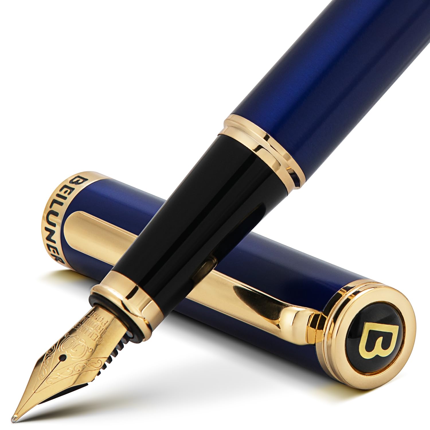 Beiluner Blue Fountain Pen,Stunning Luxury Pen,24K Gilded Nib(Medium),Gorgeous 24K Gold Finish,German Schneider Ink Converter,Tr