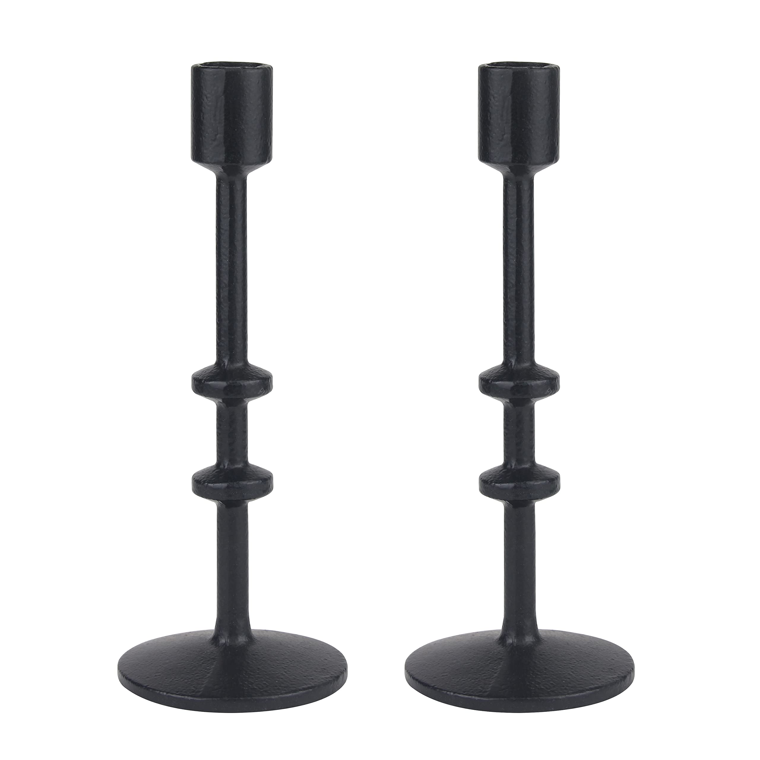 Stonebriar 9 Black Cast Iron Metal 2pc Taper Candle Holder Set, Large