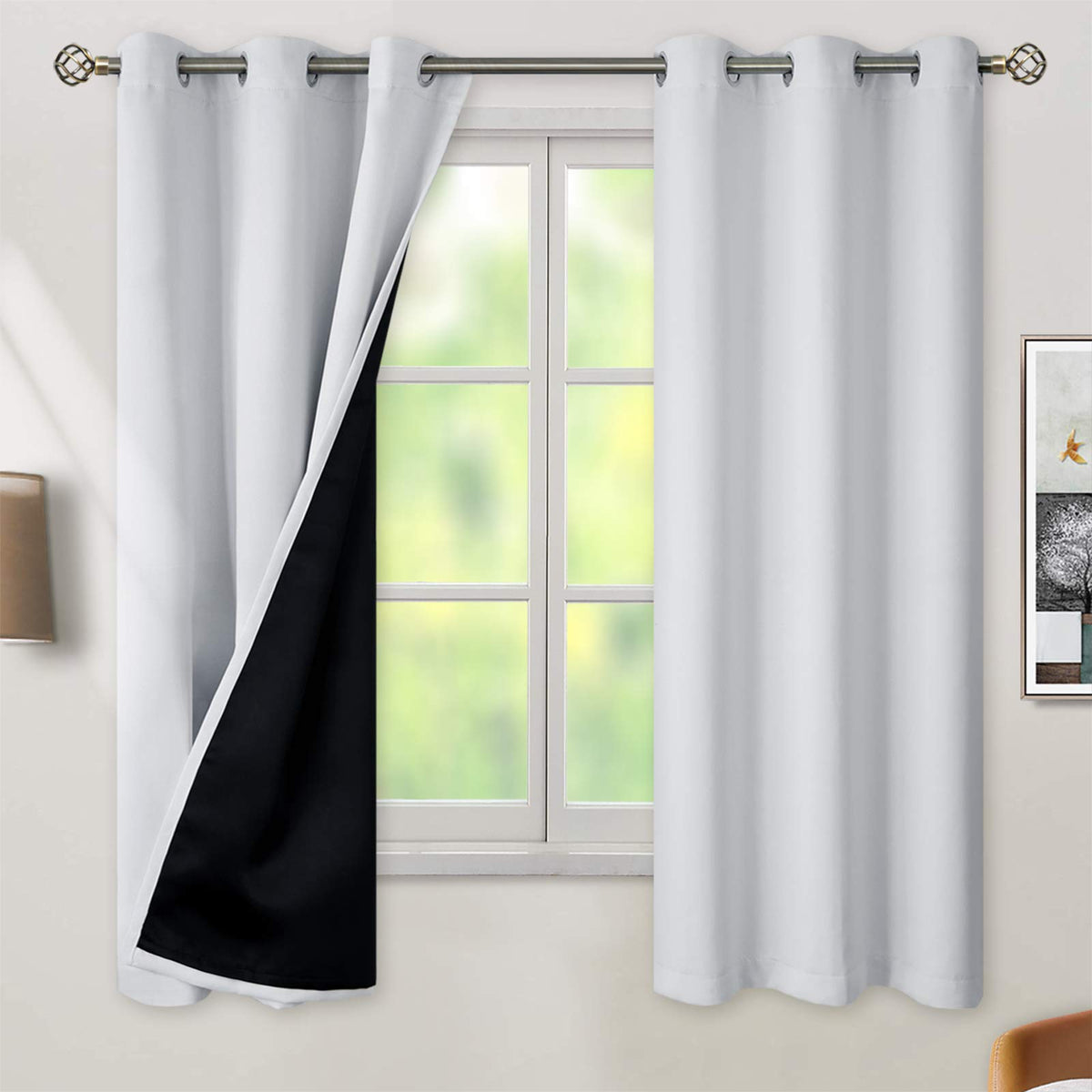 Bgment Greyish White 100% Blackout Curtains For Bedroom 63 Inch Length 2 Panels Set, Thermal Insulated Full Light Blocking Gromm