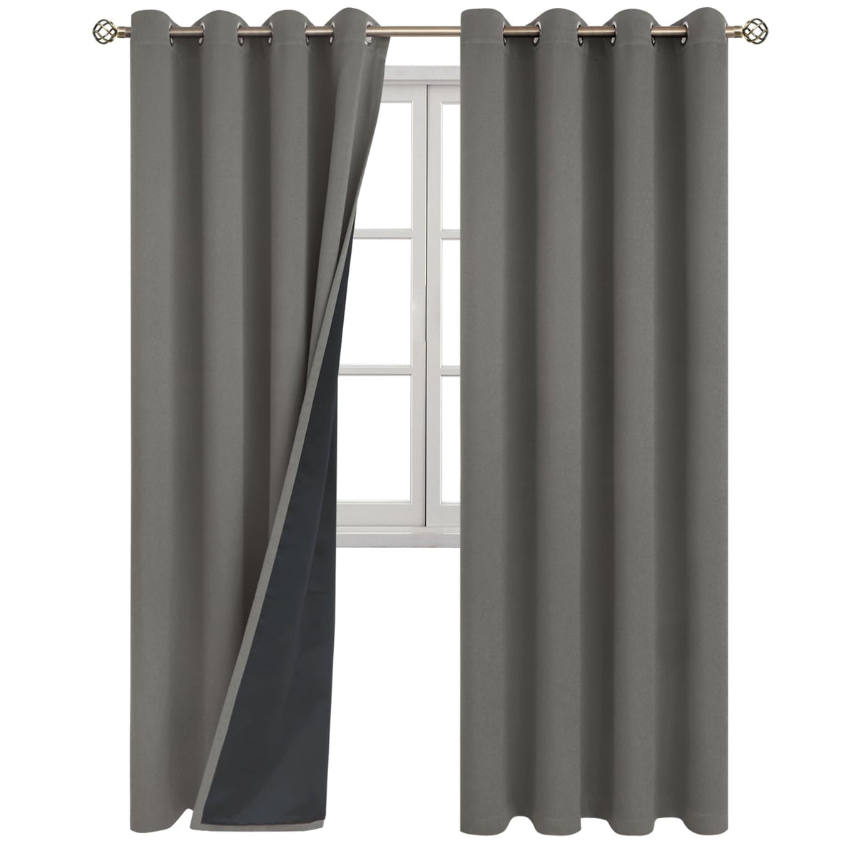 Bgment Grey Blackout Curtains For Bedroom Window 84 Inch Length 2 Panels Set, 100% Light Blocking Thermal Insulated Grommet Drap
