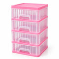 4Drawer Plastic Storage Cabinet, Clear With Pink Frame