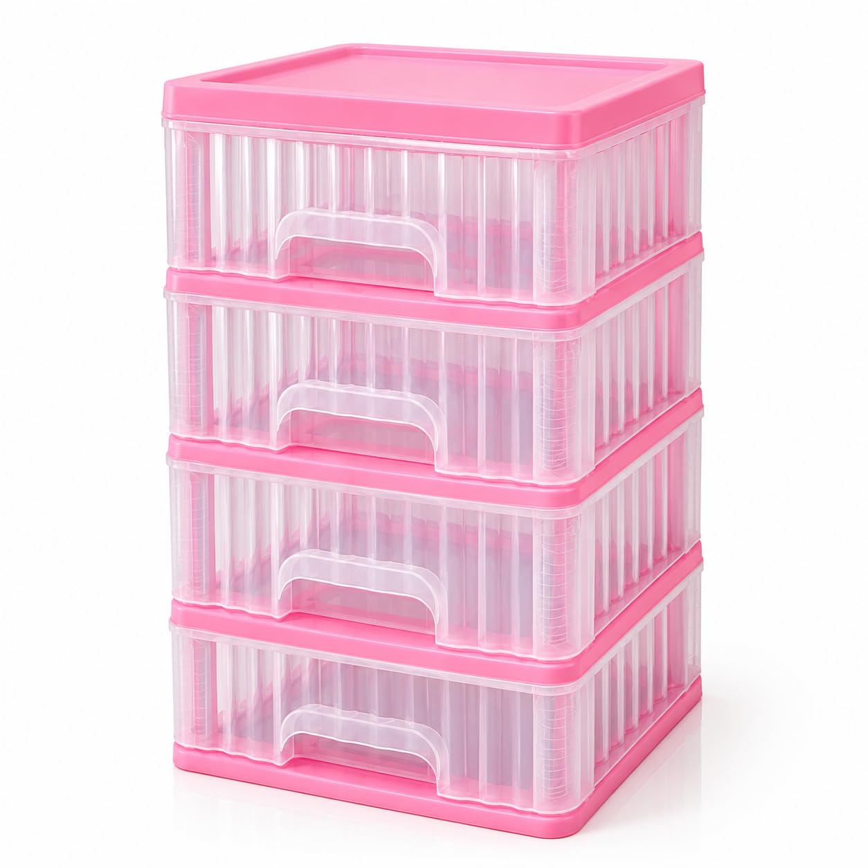 4Drawer Plastic Storage Cabinet, Clear With Pink Frame
