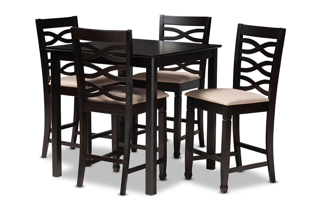 Baxton Studio Lanier Modern and Contemporary Sand Fabric Upholstered Espresso Brown Finished 5-Piece Wood Pub Set