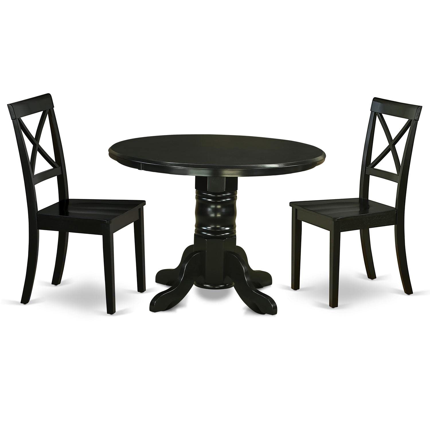 East West Furniture Shbo3-Blk-W 3 Piece Dining Room Furniture Set Contains A Round Kitchen Table With Pedestal And 2 Dining Chairs, 42X42 Inch, Black