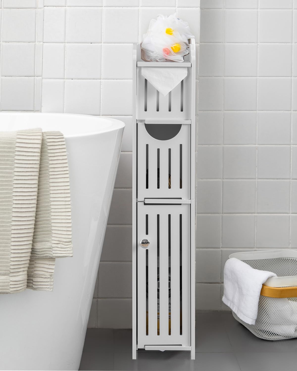 Aojezor Bathroom Storage: Small Toilet Paper Cabinet - Fit For Mega Roll, White