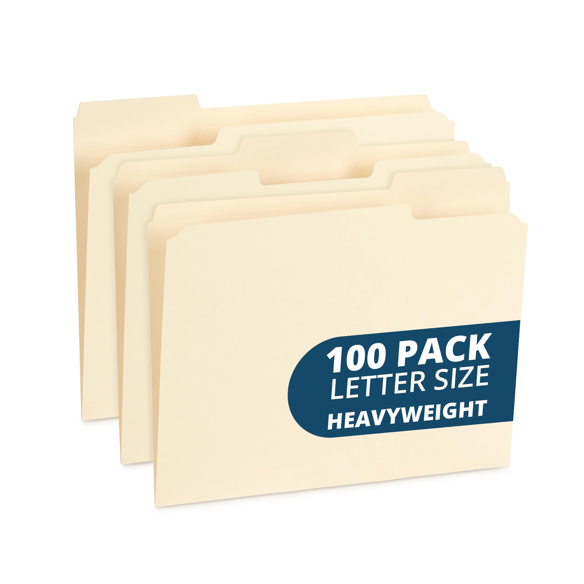 100 Blue Summit Supplies Heavy Duty File Folders Letter Size With 1/3 Cut Reinforced Tabs, Thick 14Pt Manila Paper, Heavy Duty M