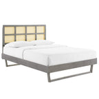 Modway Sidney Cane Rattan And Wood Queen Platform Bed In Gray With Angular Legs