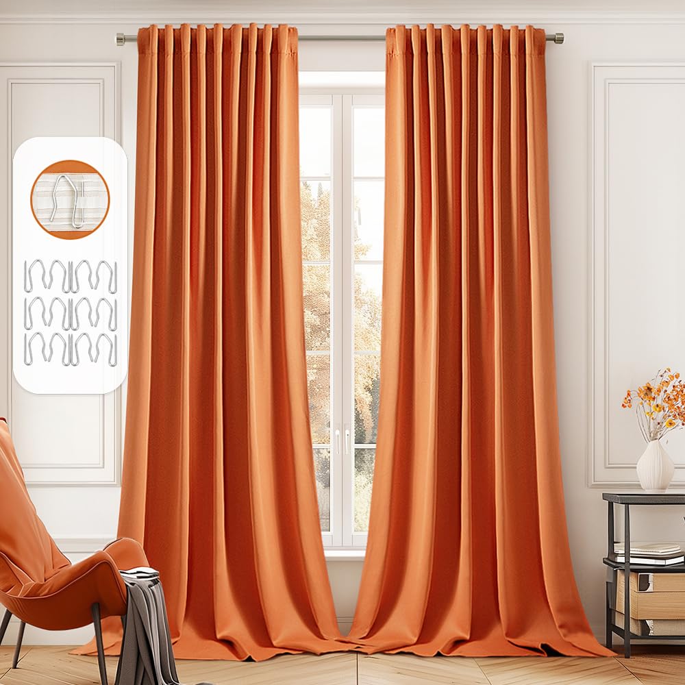 Miulee Orange Back Tab Blackout Curtains 108 Inch Long 2 Panels Set For Living Room Bedroom Privacy, Rod Pocket/Pinch Pleated Fall Extra Long Thermal Insulated Room Darkening Light Blocking Drapes