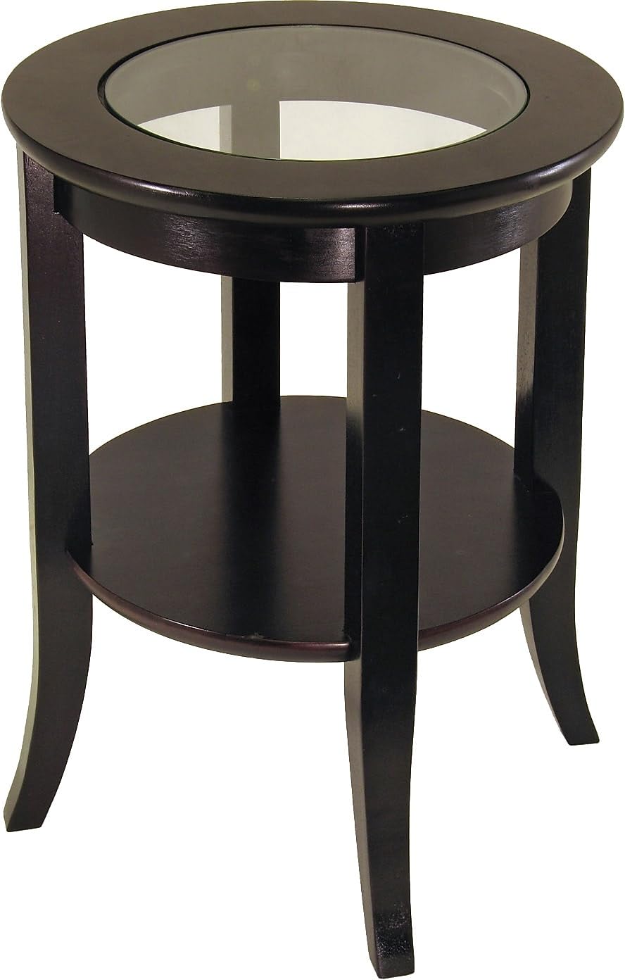 Winsome Genoa 22.56 x 18.47 x 18.47-Inch Composite Wood End Table With Glass inset, Dark Espresso (92218)