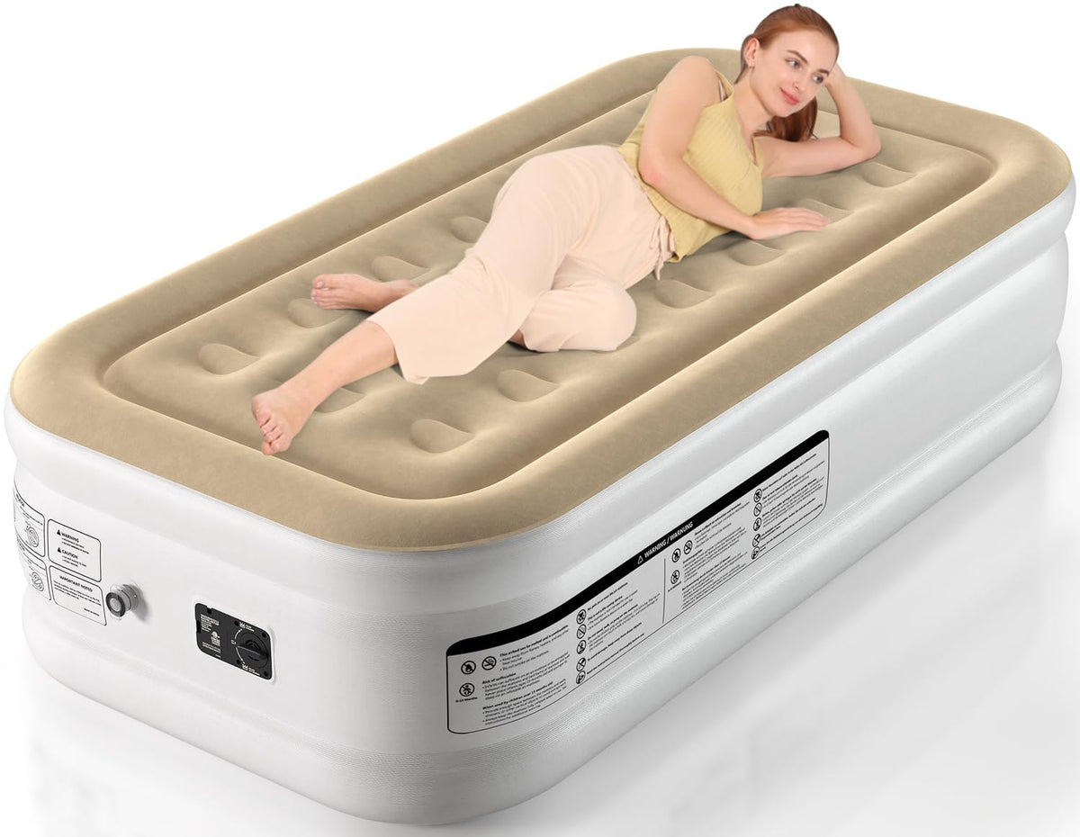 Ezyrest 18 Inches Twin Air Mattress For Camping & Guest, Antileak Blow Up Mattress With Soft Flocked Top, Portable & Foldable Ai