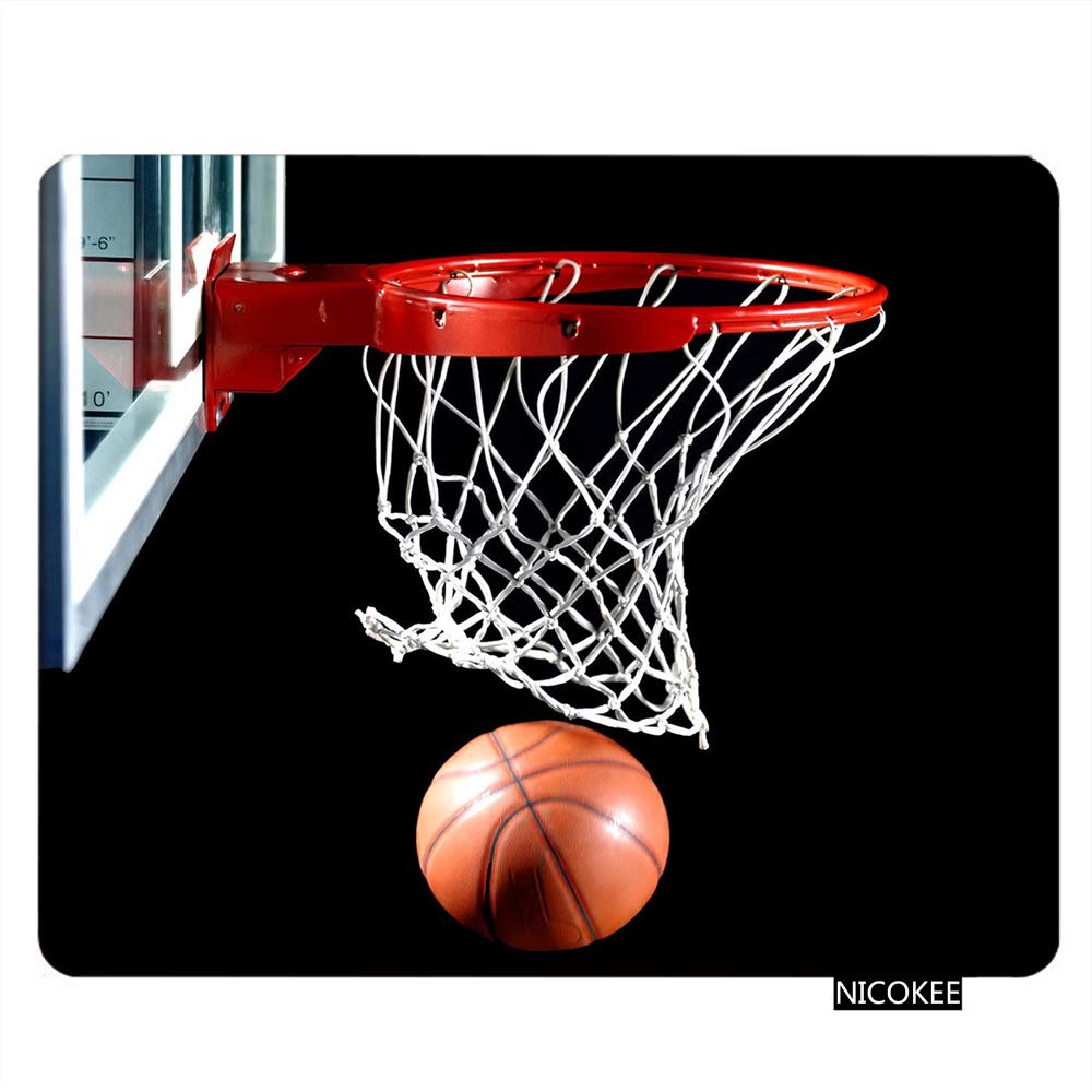 Nicokee Sport Rectangle Gaming Mousepad Basketball With Hoop Sport Black Mouse Pad Mouse Mat For Computer Desk Laptop Office 9.5