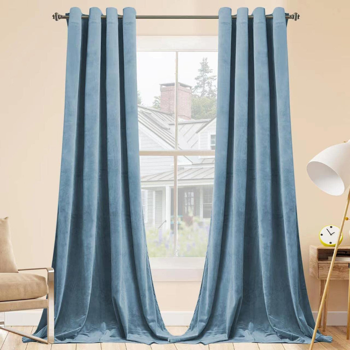SMILETIME Sky Blue 84 in Long Velvet Curtains with Grommet, Thermal Insulated Super Soft Privacy Noise Reducing Light Blocking V