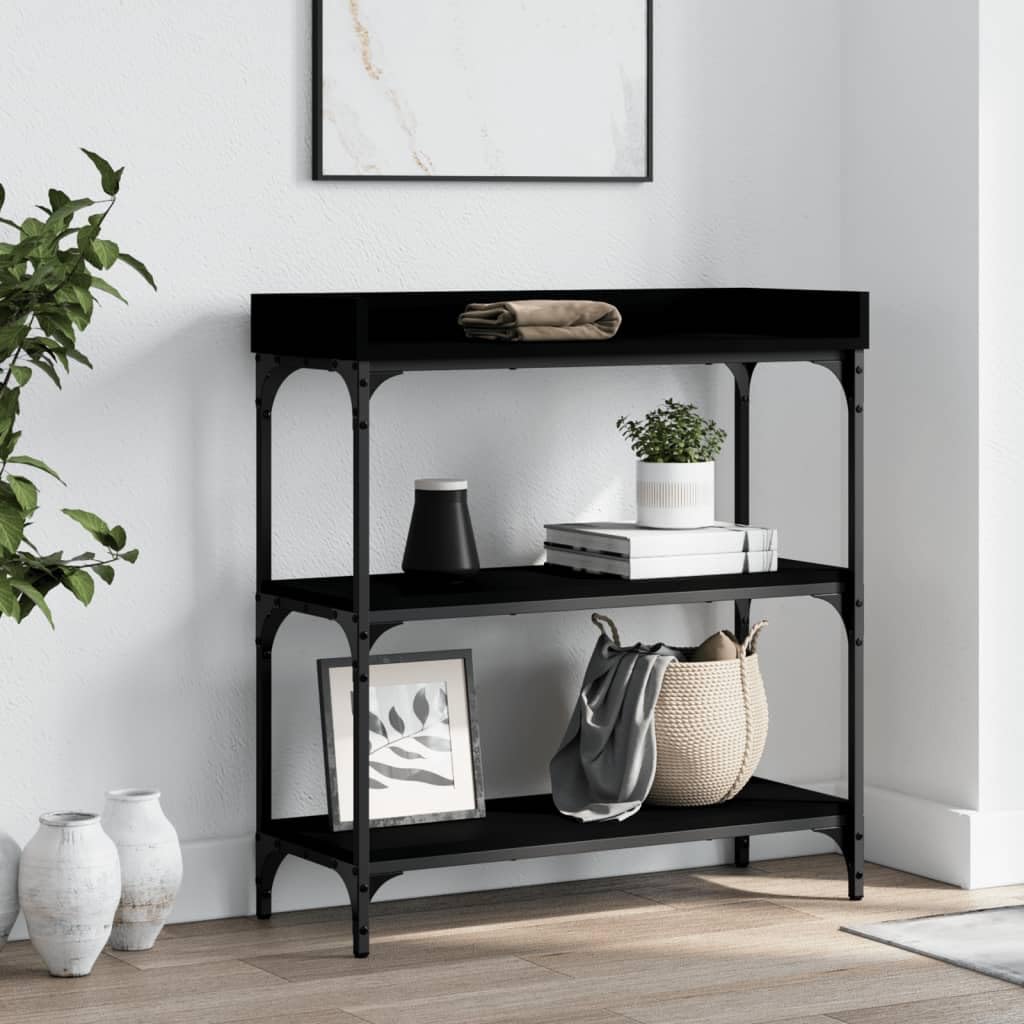 vidaXL Black Contemporary Console Table with Shelves - Thumbnail 3