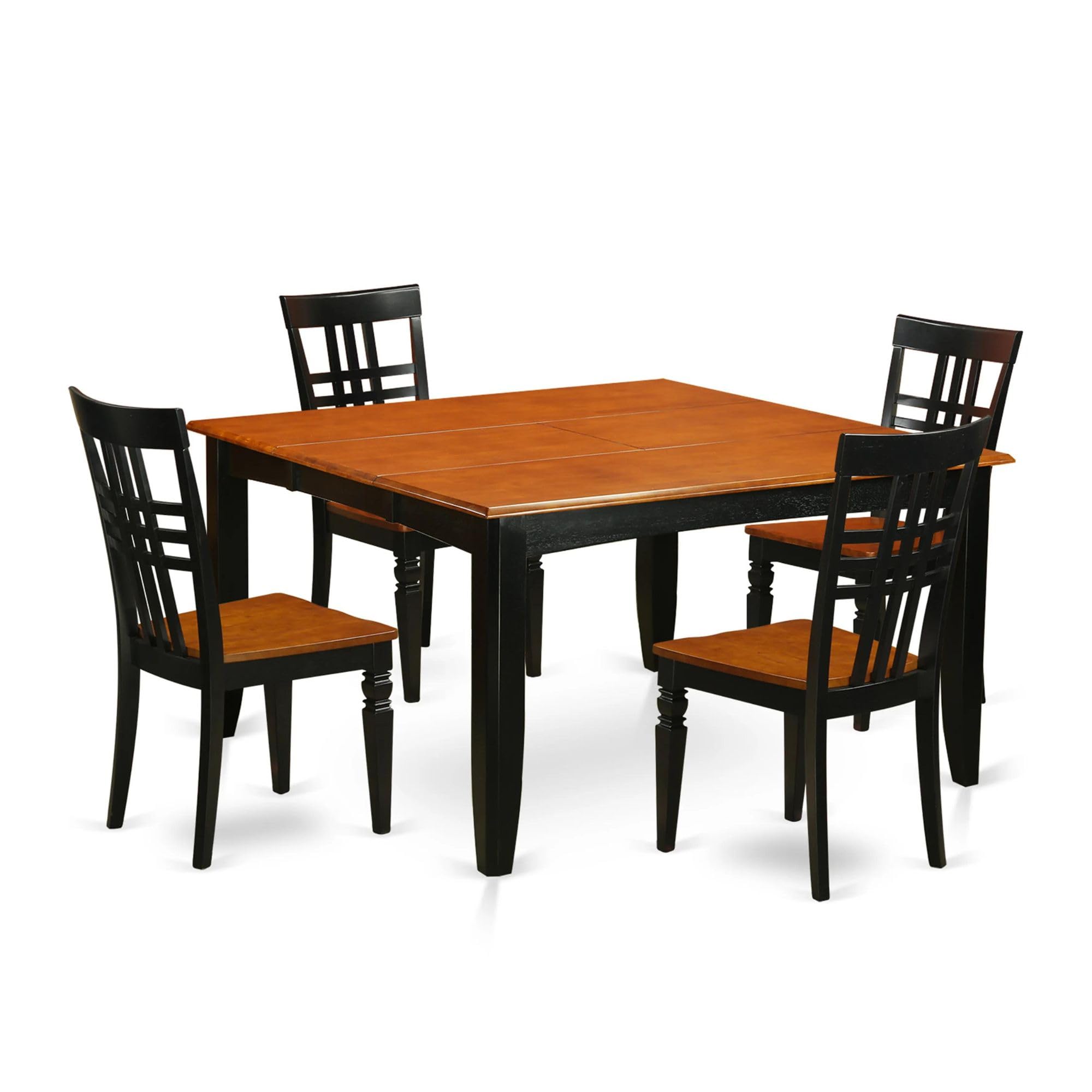 East West Furniture PFLG5-BCH-W 5 Piece Dining Table Set for 4 Includes a Square Kitchen Table with Butterfly Leaf and 4 Dinette Chairs, 54x54 Inch, Black & Cherry