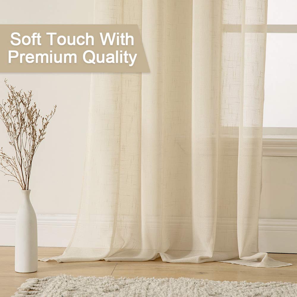 Miulee 2 Panels 108 Inch Natural Light Beige Linen Semi Sheer Window Curtains Elegant Solid Drapes Grommet Top Window Voile Pane