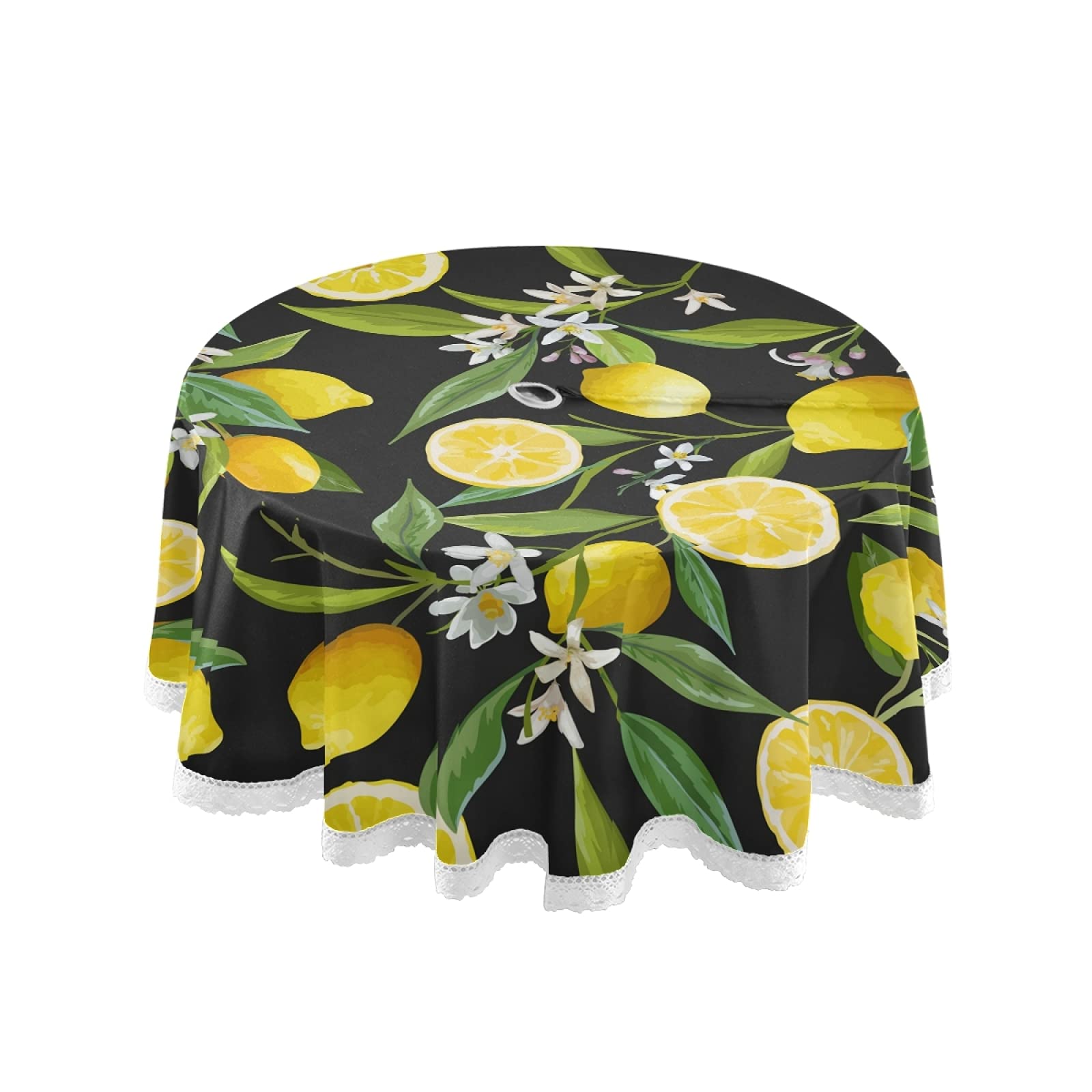 Qilmy Lemon Outdoor Tablecloth 60 Inch Waterproof Round Tablecloth With Umbrella Hole And Zipper For Backyard Party Bbq Decor