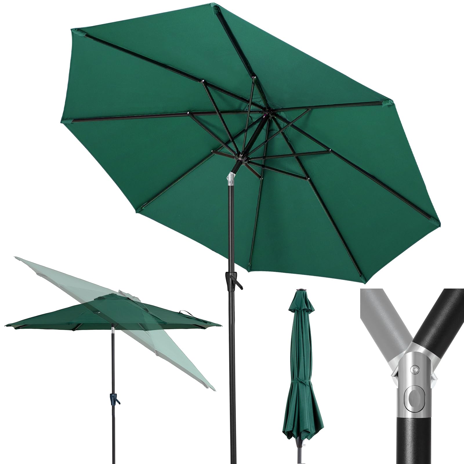 Tempera 10Ft Patio Market Outdoor Table Umbrella With Push Button Tilt And Crank,Large Sun Umbrella With Sturdy Pole&Fade Resistant Canopy,Easy To Set, Forest Green