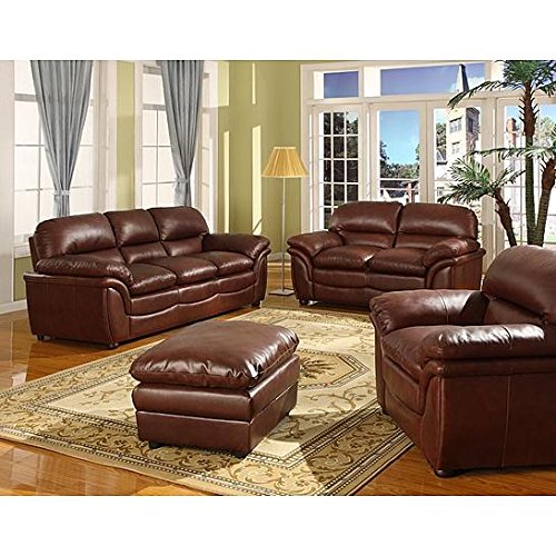 Baxton Studio Redding Cognac Leather Modern Sofa Set, Large, Brown