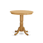 East West Furniture JAQU5-OAK-W 5 Piece Counter Height Dining Table Set Includes a Round Wooden Table with Pedestal and 4 Kitchen Dining Chairs, 36x36 Inch, Oak