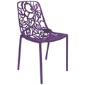 LeisureMod Stackable Purple Dining Side Chair for Patio & Kitchen with Floral Cutout Design