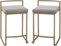 Crosley Furniture Harlowe Upholstered Seat Counter Height Bar Stools Set of 2, Kitchen and Dining, Gray and Gold