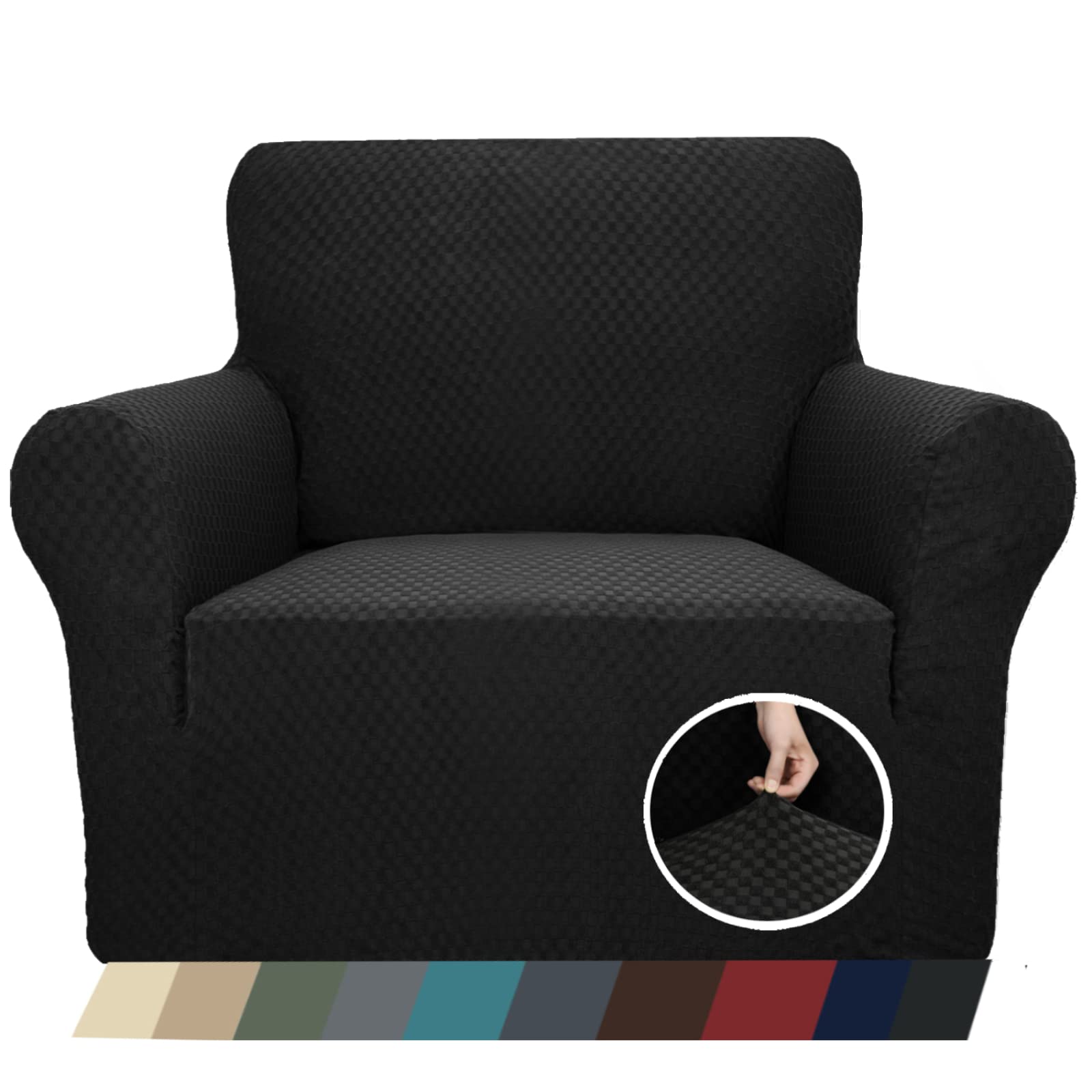 Znsayotx 1 Piece Jacquard Chair Slipcovers For Living Room High Stretch Chair Covers With Arms Anti Slip Pets Friendly Couch Sofa Armchair Cover Furniture Protector (Chair, Black)