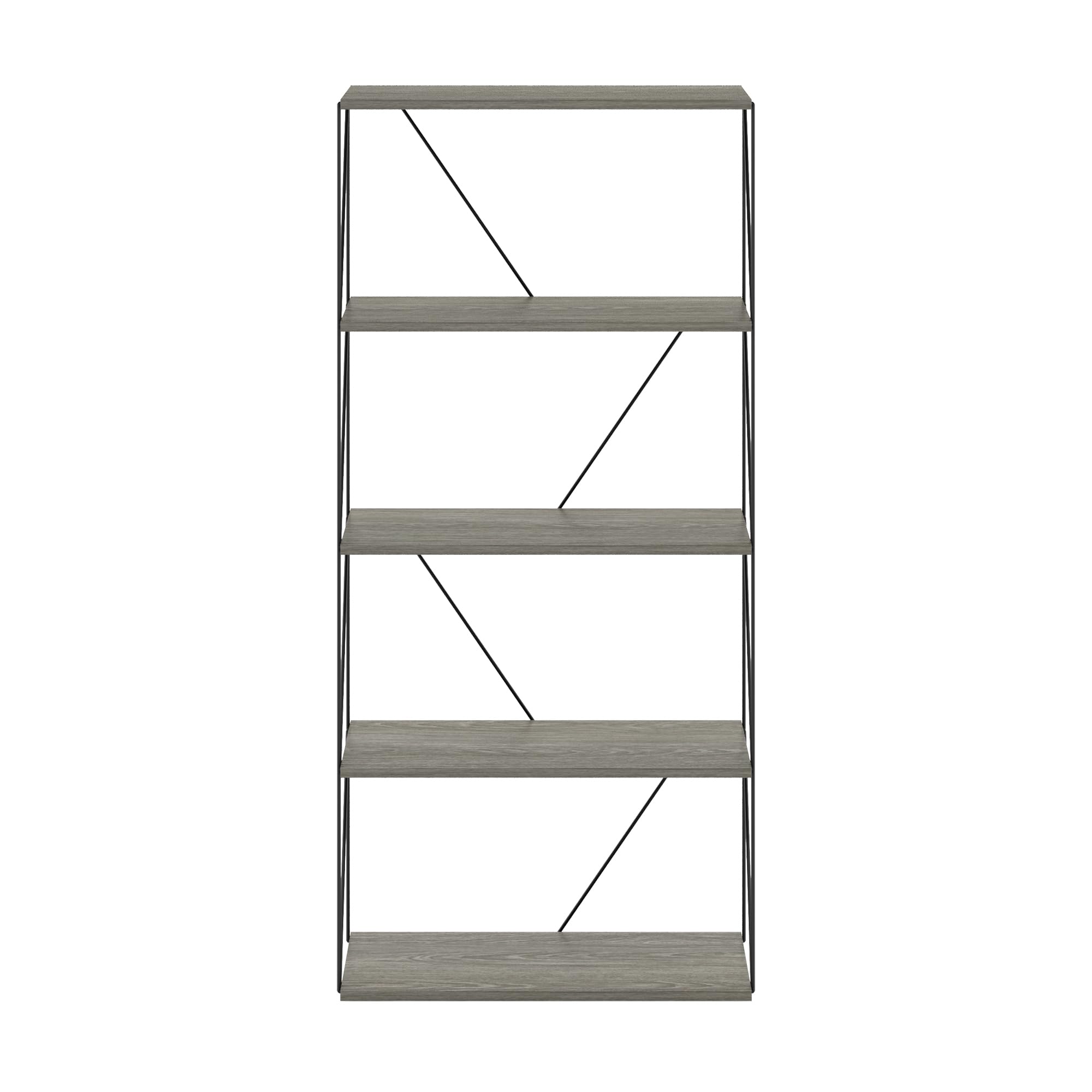 Furinno Rata 5-Tier Industrial Multipurpose Flat Base Shelf Display Rack with Metal Frame, Wide, French Oak Grey