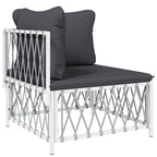 vidaXL 5-Piece Outdoor Lounge Set with Cushions - Modern Patio Furniture in White Steel, Includes Corner Sofa and Table - Easy Assembly, Modular Design