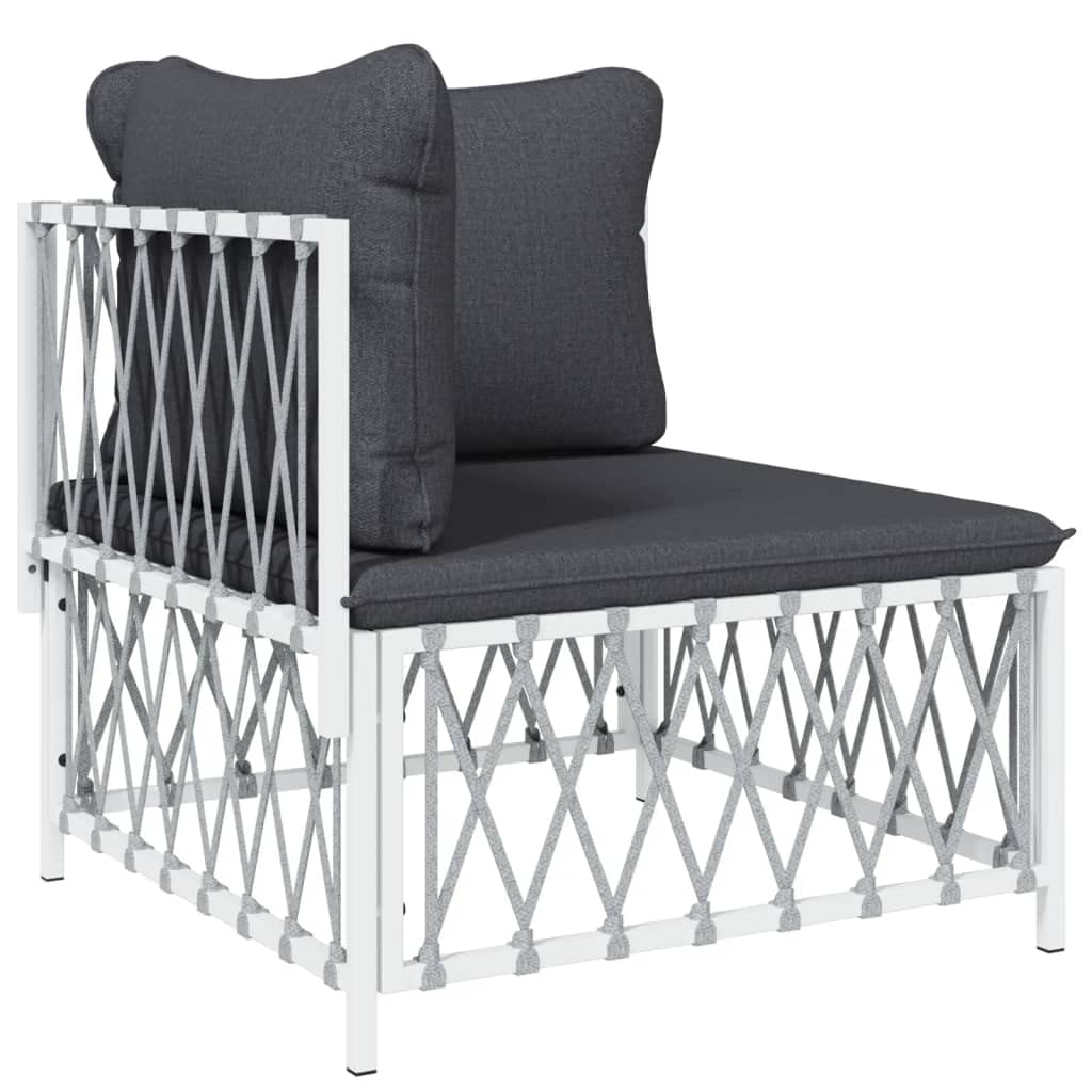 vidaXL 5-Piece Outdoor Lounge Set with Cushions - Modern Patio Furniture in White Steel, Includes Corner Sofa and Table - Easy Assembly, Modular Design