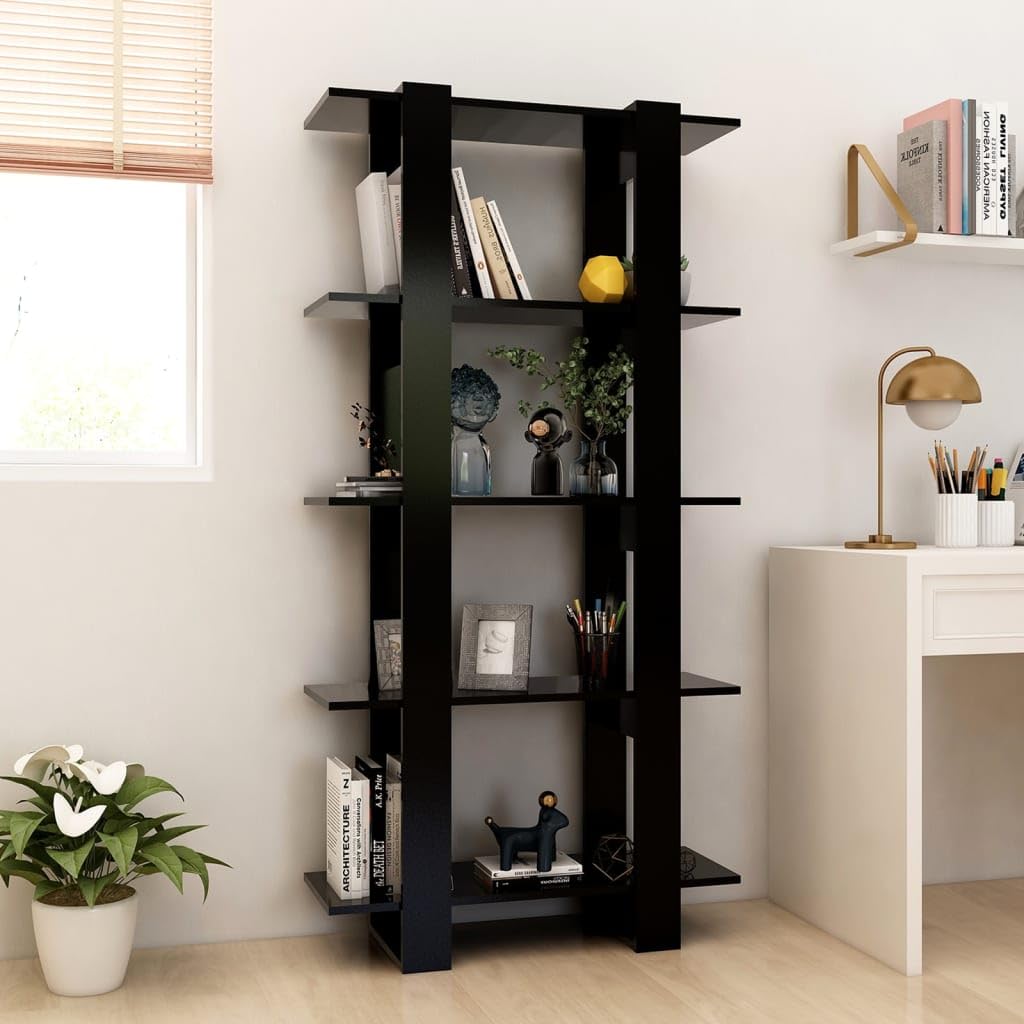vidaXL - Black Book Cabinet/Room Divider, Engineered Wood, Ample Storage Space, Ideal for Living Room and Hallway, 31.5&quot;x11.8&quot;x63&quot;