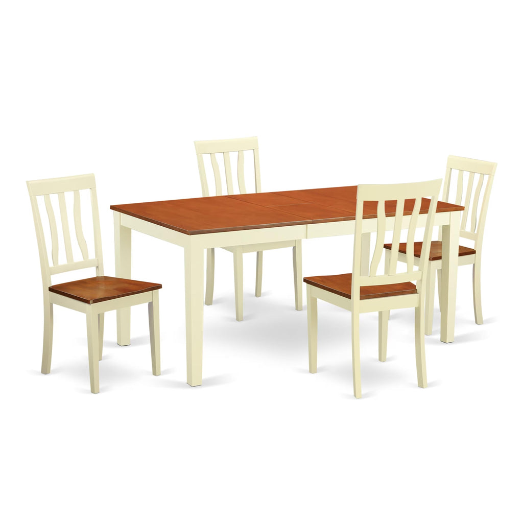 East West Furniture NIAN5-WHI-W 5 Piece Dining Set Includes a Rectangle Dining Room Table with Butterfly Leaf and 4 Kitchen Chairs, 36x66 Inch, Buttermilk & Cherry