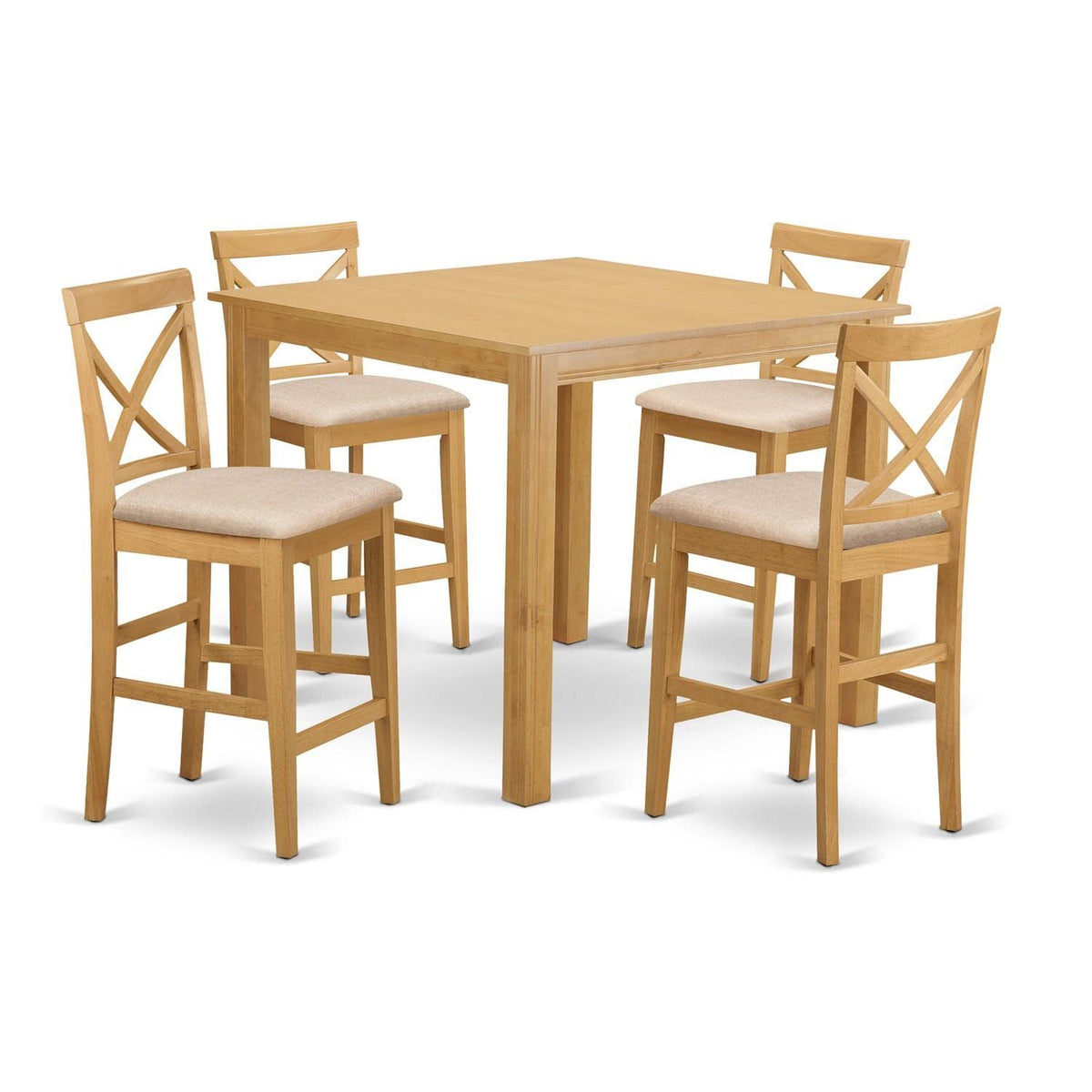 East West Furniture CFPB5-OAK-C CAF 5 Piece Counter Height Set Includes a Square Kitchen Table and 4 Linen Fabric Dining Room Chairs, 42x42 Inch, Oak