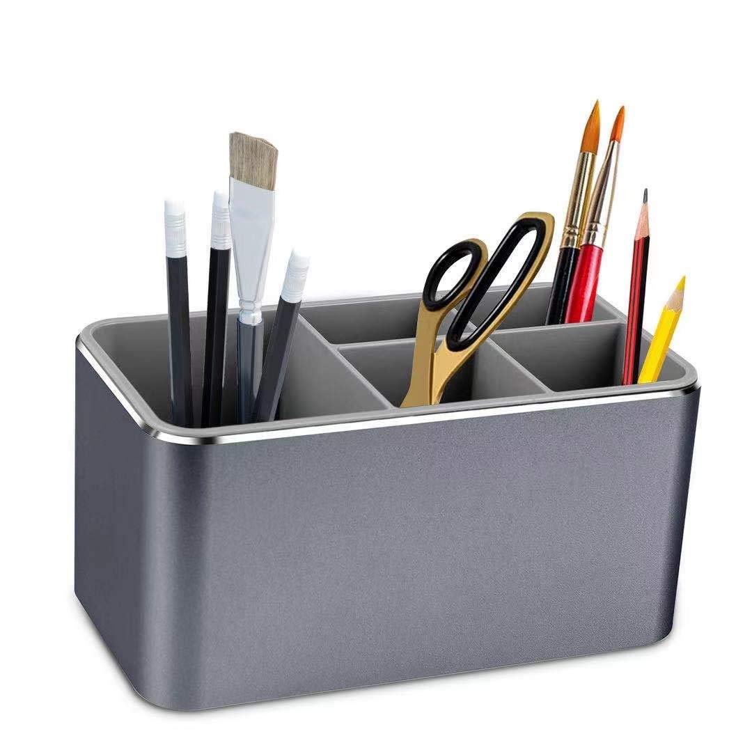 Pomjcop Aluminum Alloy Pen Pencil Holder, 5 Slots Pencil Organizer Cup For Countertop Desk, Vanity Countertops And Bathroom Acce