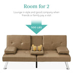 Best Choice Products Faux Leather Upholstered Modern Convertible Futon, Adjustable Folding Sofa Bed, Guest Bed W/Removable Armrests - Taupe