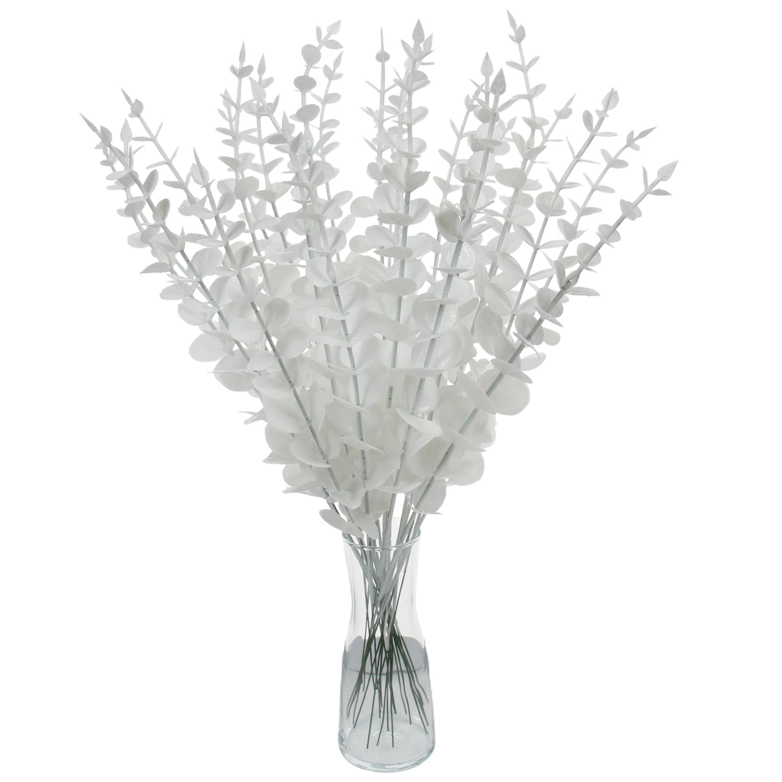 Tinsow 26 Pcs Artificial Eucalyptus Stem Bulk Faux Eucalyptuses Real Touch Leaf Wedding Bouquet Centerpiece Home Decor (White, 2