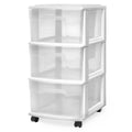 HOMZ Drawer Tower, 3-Tier Clear Plastic Storage Organizer Cart, White Frame - Heavy-Duty Organizing Drawers for Home, Bedroom, a