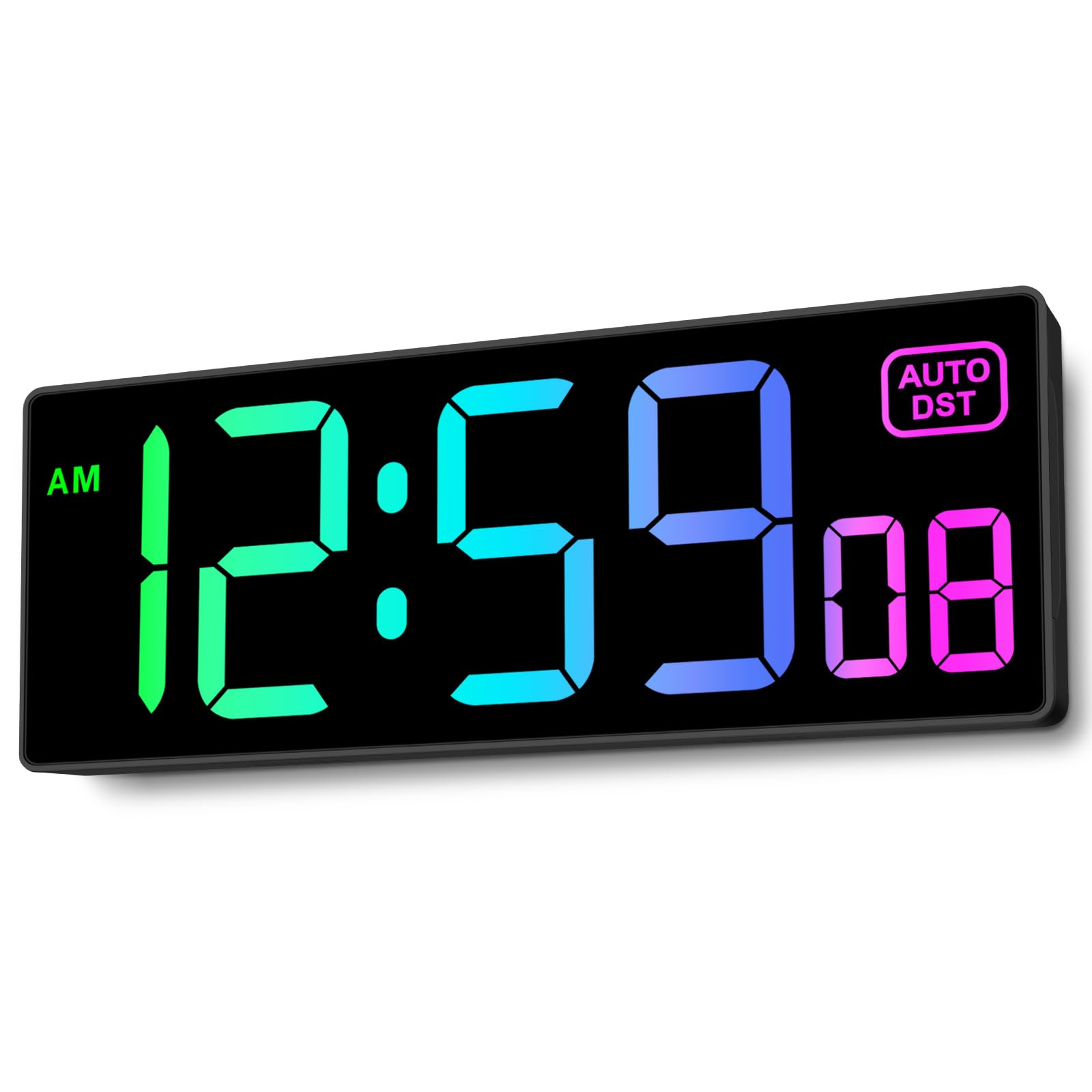 Soobest Large LED Digital Wall Clock 8 RGB Color Changing Display, Corded Plug in Electric Digital Clock with Seconds for Living