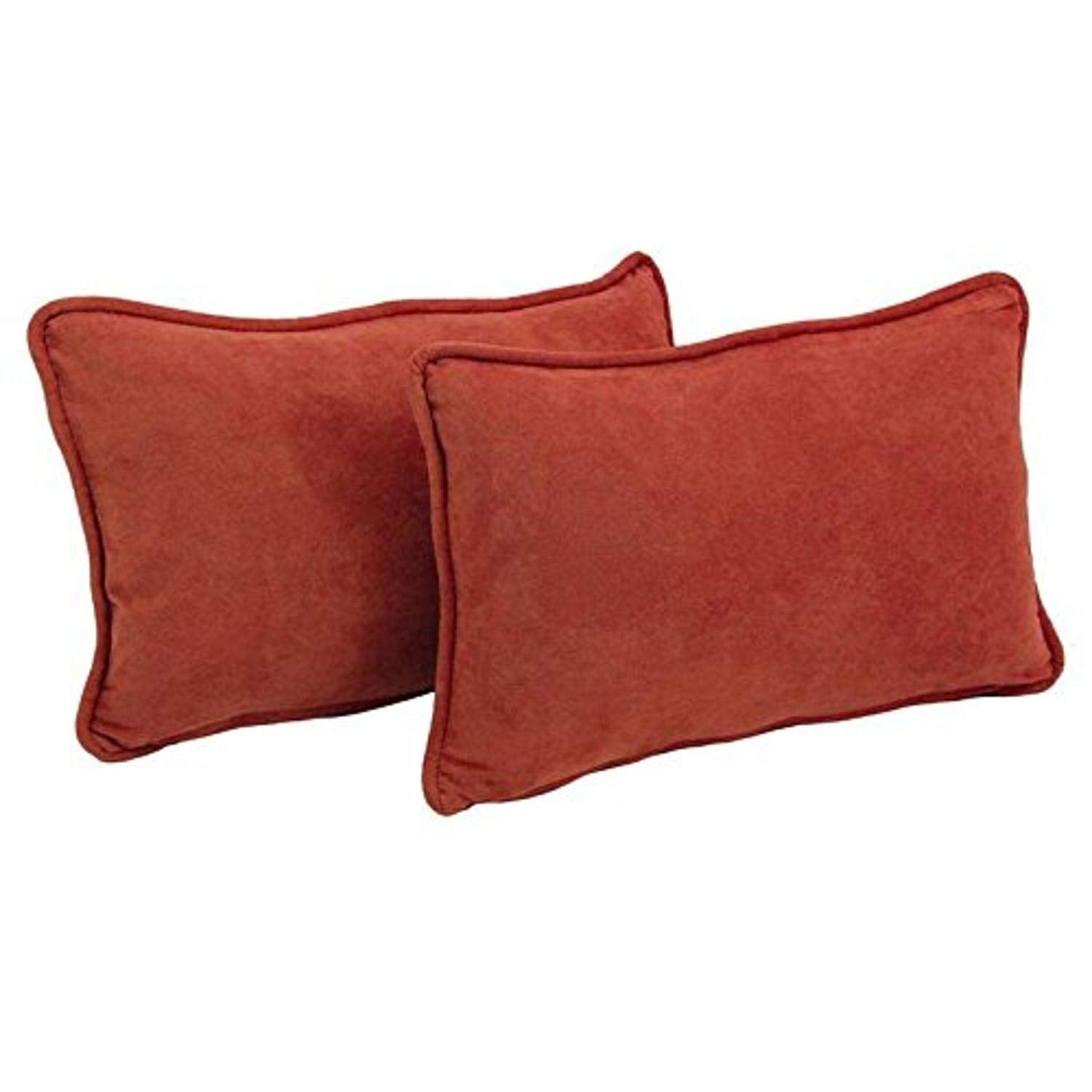 Blazing Needles Corded Solid Microsuede Rectangular Throw Pillows with Inserts (Set of 2), 20" by 12", Cardinal Red