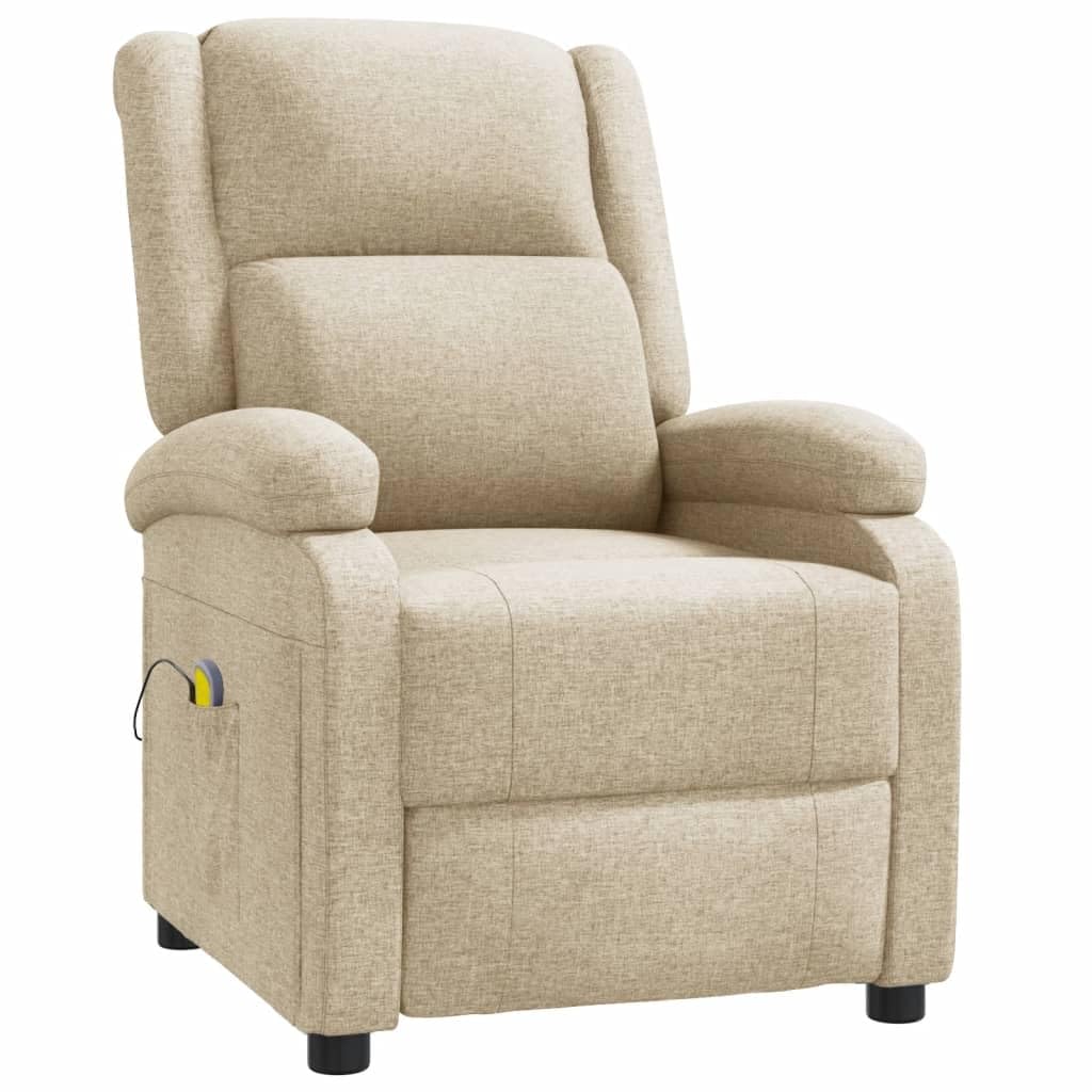 vidaXL Cream Fabric Massage Recliner Chair - Manual Recline, Vibration Massage with Remote, 27.6&quot; W Comfort Seat for Living Room/Lounge