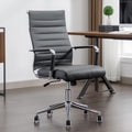 BoisKom Office Desk Chair Leather, Conference Room Chairs with Wheels, Executive Modern Ergonomic Ribbed Computer Chair(Grey)