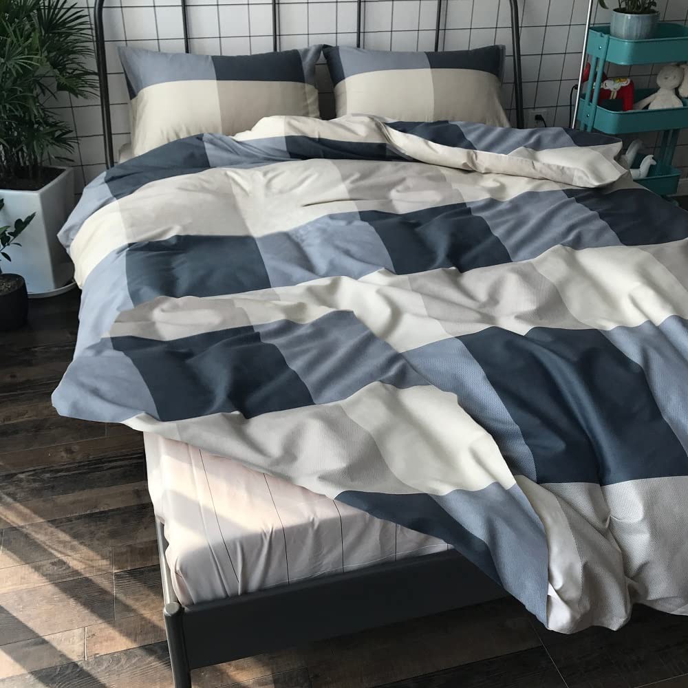 Modern Plaid Duvet Cover Twin Geometric Grid Bedding Set 100% Cotton Checkered Comforter Cover Luxury Soft Plaid Bedding Quilt C