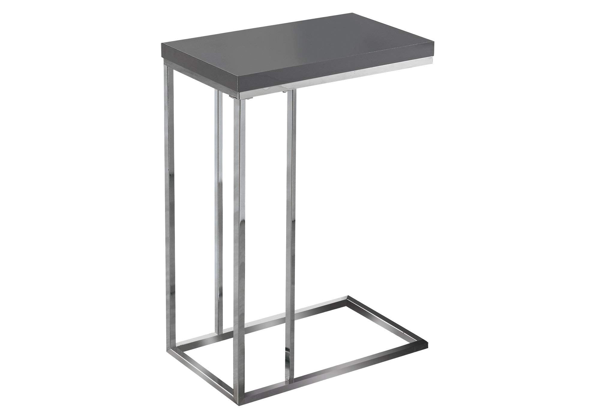 Monarch Specialties 3030, C-Shaped, End, Side, Snack, Living Room, Bedroom, Laminate, Glossy Grey, Contemporary, Modern Accent Table Chrome Metal, 10.25&quot; L X 18.25&quot; W X 25.25&quot; H