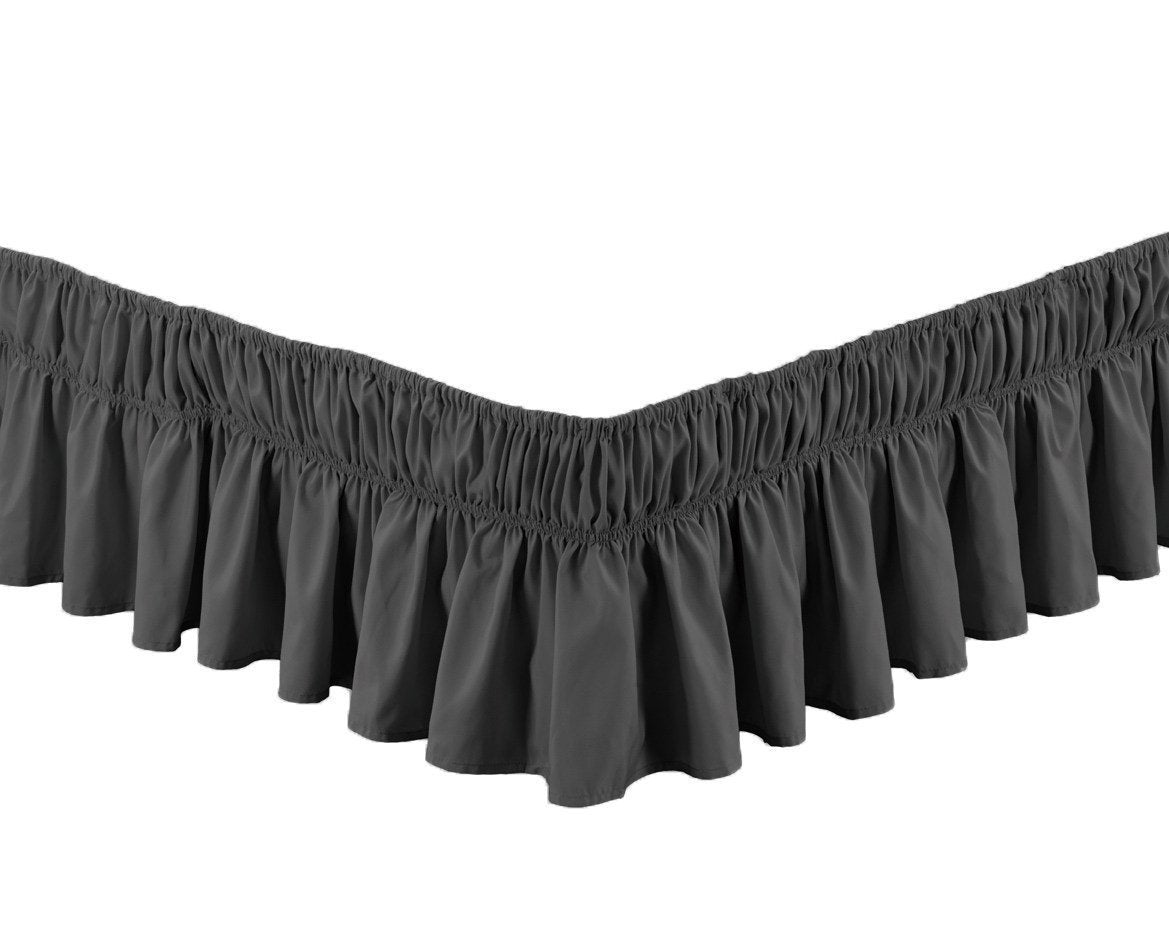 Linen Plus Elastic Bed Skirt 14' Drop Easy On/Easy Off Dust Ruffled Solid New (Charcoal/Dark Grey, Queen-King)