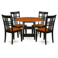 East West Furniture Sulg5-Bch-W 5 Piece Kitchen Table Set For 4 Includes A Round Dining Room Table With Dropleaf & Shelves And 4 Dining Chairs, 42X42 Inch, Black & Cherry