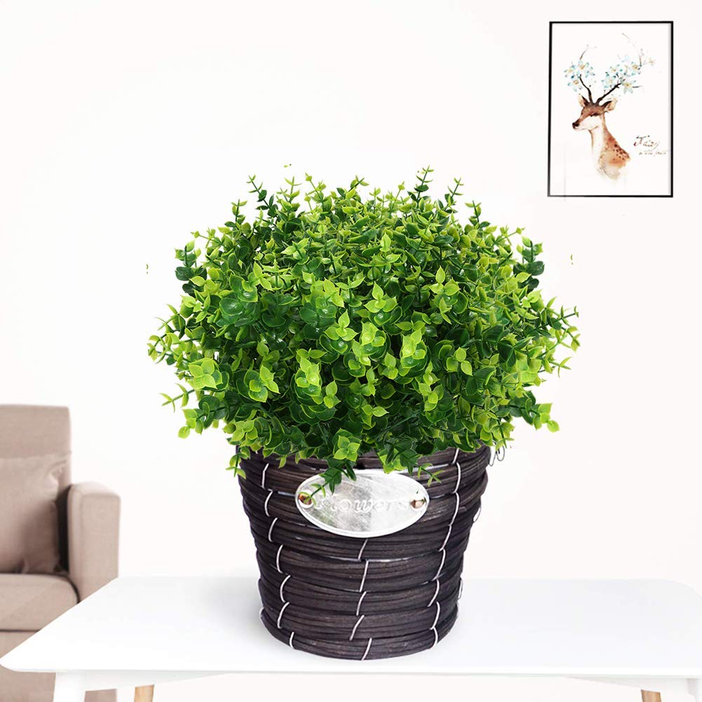 Pasyou Artificial Shrub, Fake Bush Simulation Eucalyptus Grass Greenery Leaves Plastic Plants Indoor Outdoor Outside Home Garden